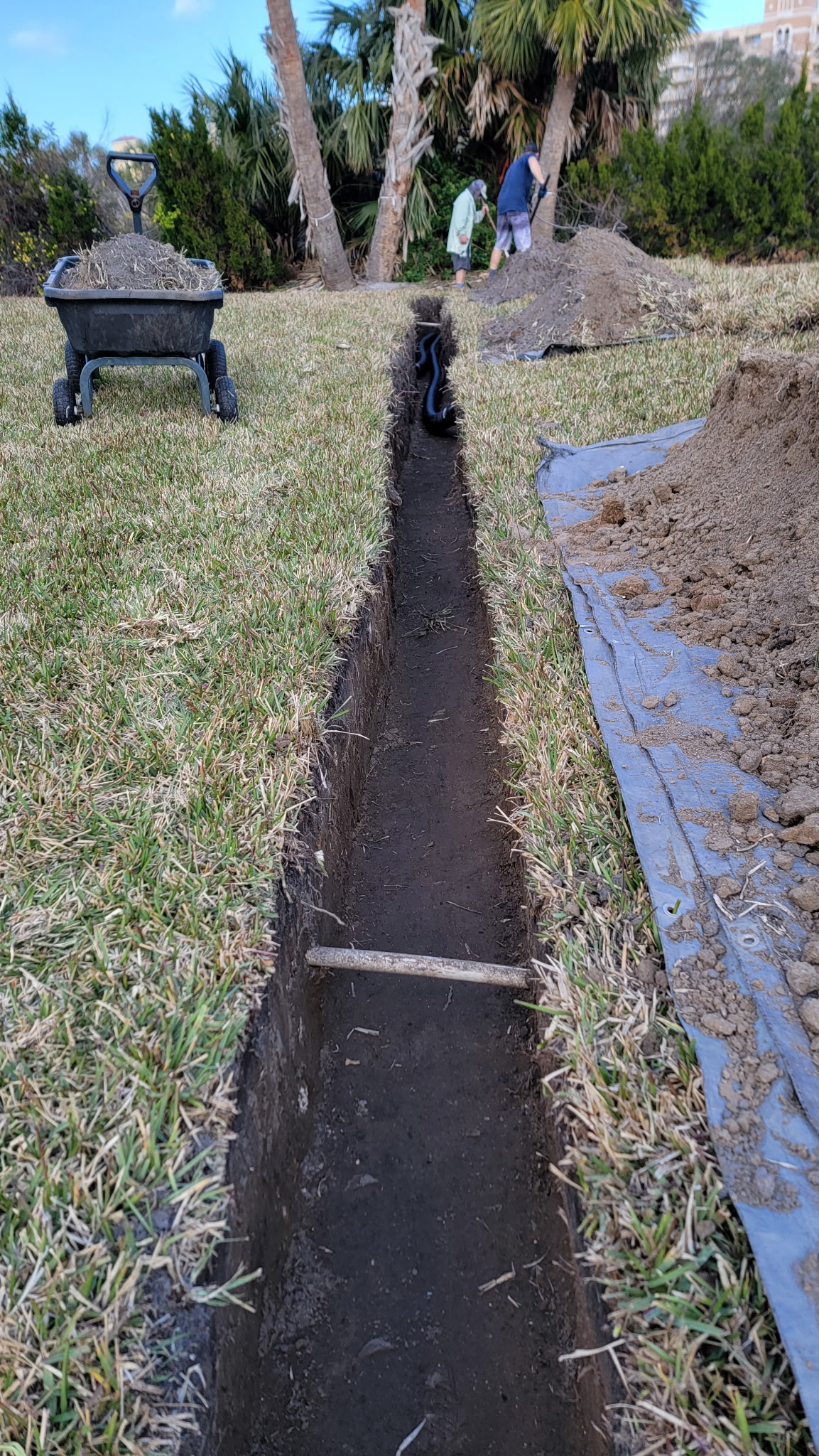 Finished drainage system correcting standing water near St. Augustine