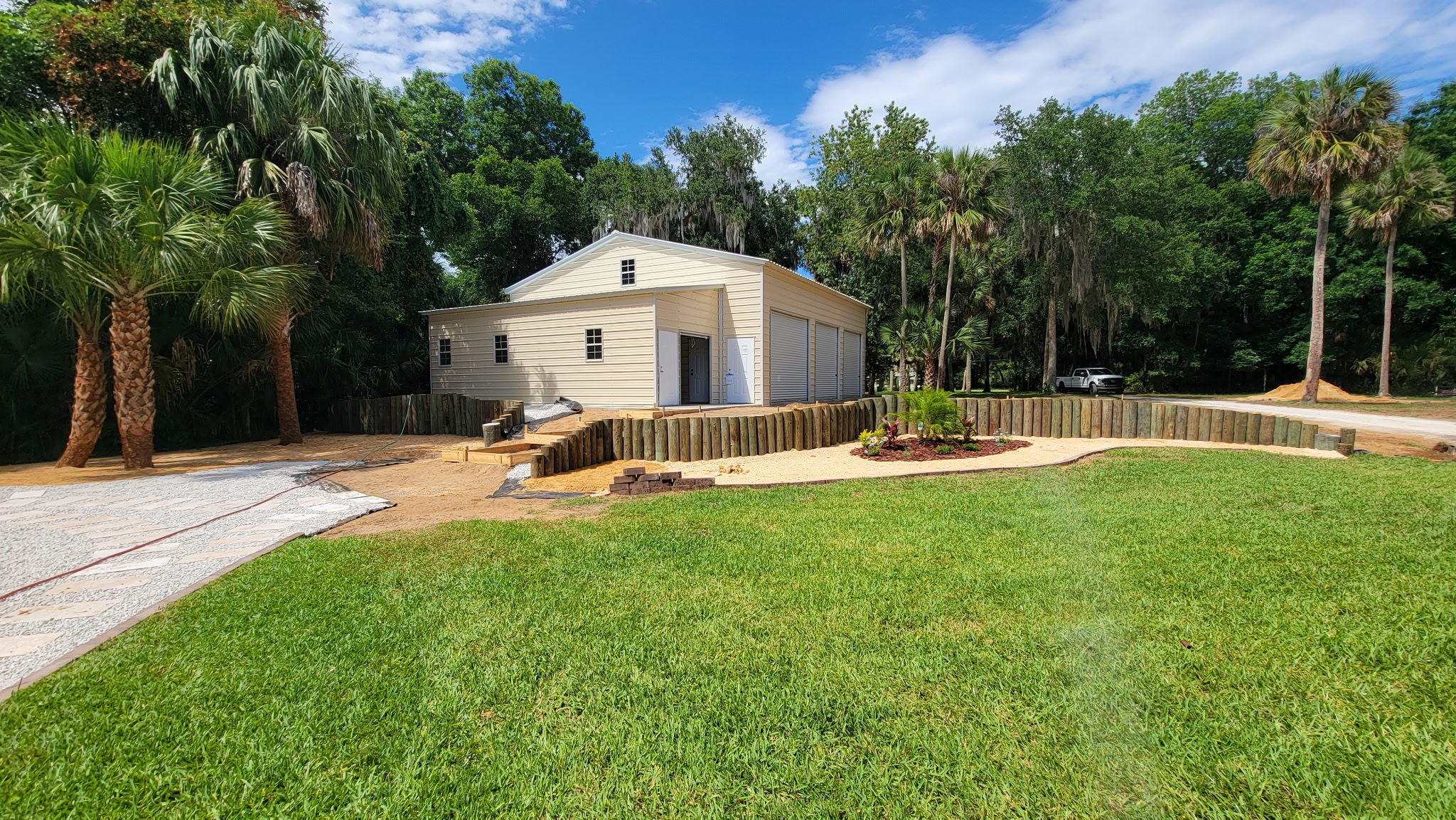 Regraded yard under mature oak canopy in Ormond Beach
